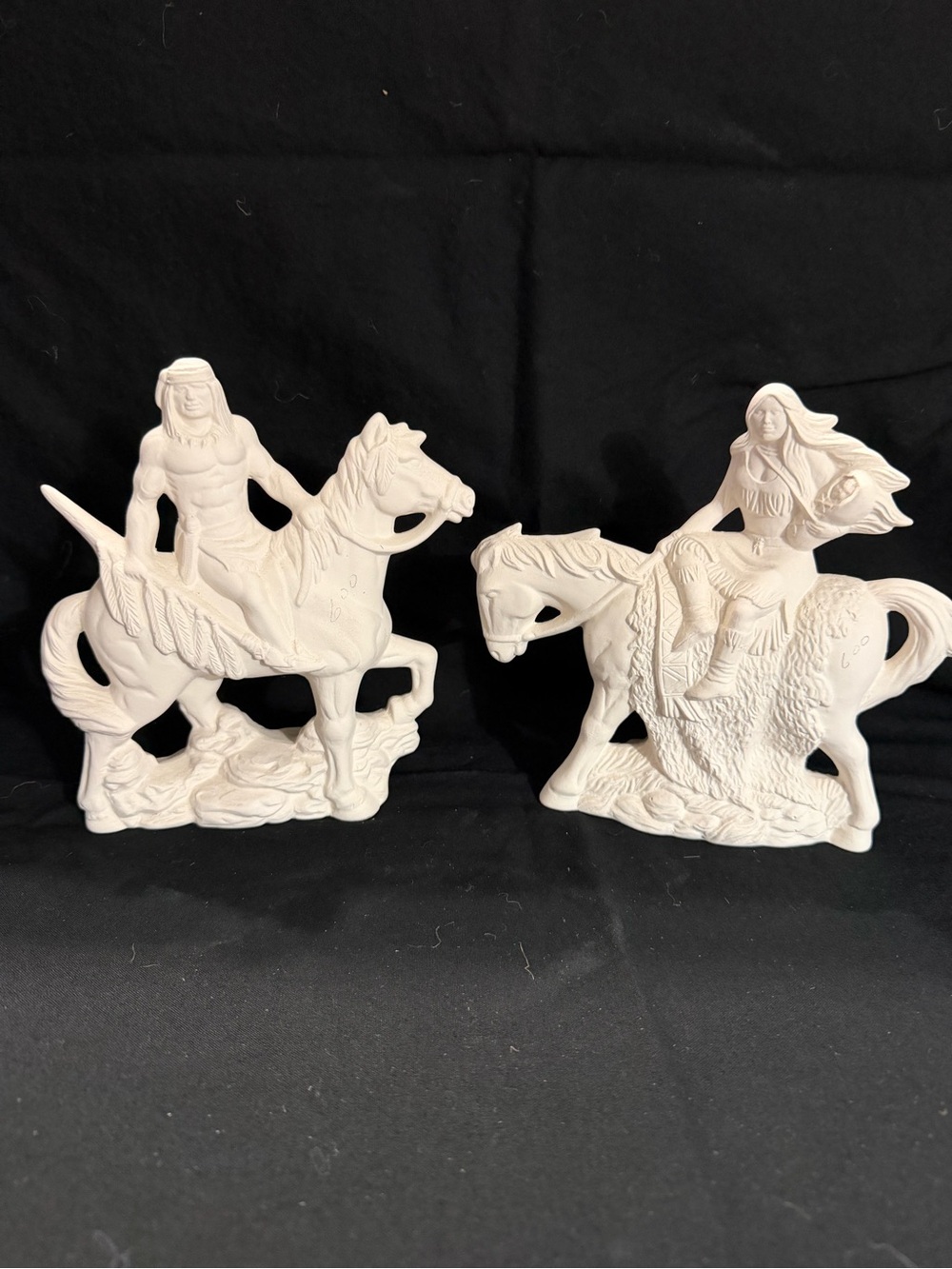 Unbranded White Ceramic Native Rider Horse Sculptures - Set of 2 unpainted